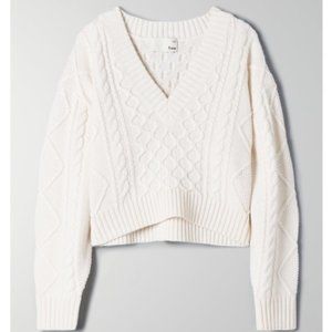 Aritzia Wilfred Free Mystic V-Neck Cable Knit Sweater - White XS